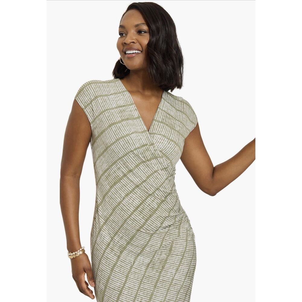New Tommy Bahama Dress L Green Carmela Bungalow Bay Stripe Faux Wrap Maxi UPF 30 - Picture 6 of 14